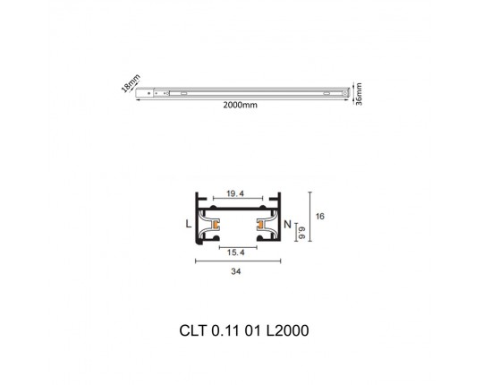 Шинопровод однофазный с питанием и заглушкой Crystal Lux CLT 0.11 01 L2000 BL