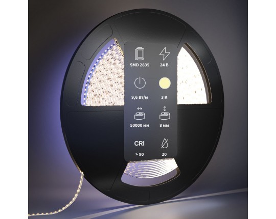 Светодиодная лента Maytoni 9,6W/m 120LED/m 2835SMD теплый белый 50M 201047 Светодиодная лента Maytoni 9,6W/m 120LED/m 2835SMD теплый белый 50M 201047
