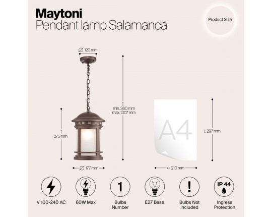 Уличный подвесной светильник Maytoni Salamanca O031PL-01BR
