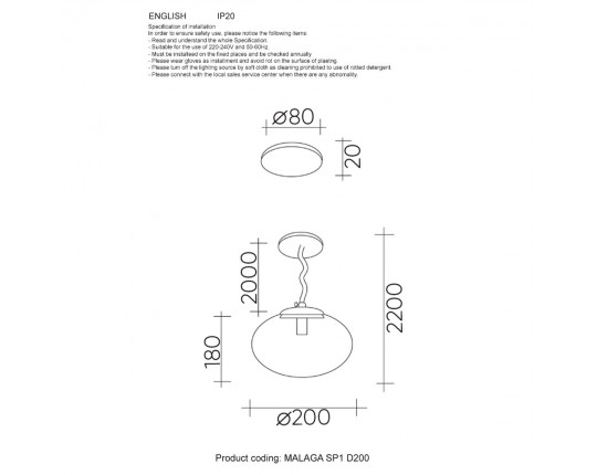 Подвесной светильник Crystal Lux Malaga SP1 D200 Cooper