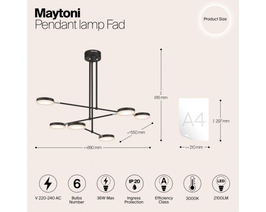 Подвесной светодиодный светильник Maytoni Fad MOD070PL-L38B3K