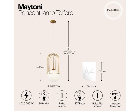 Подвесной светильник Maytoni Telford P363PL-01G