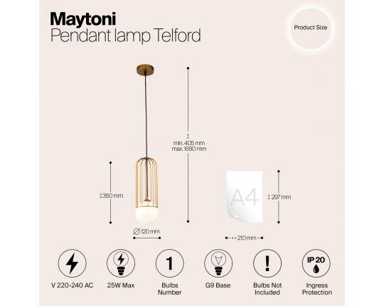 Подвесной светильник Maytoni Telford P361PL-01G