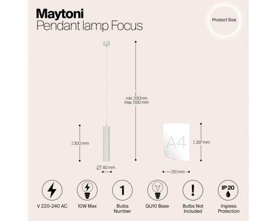 Подвесной светильник Maytoni Technical Focus P075PL-01W