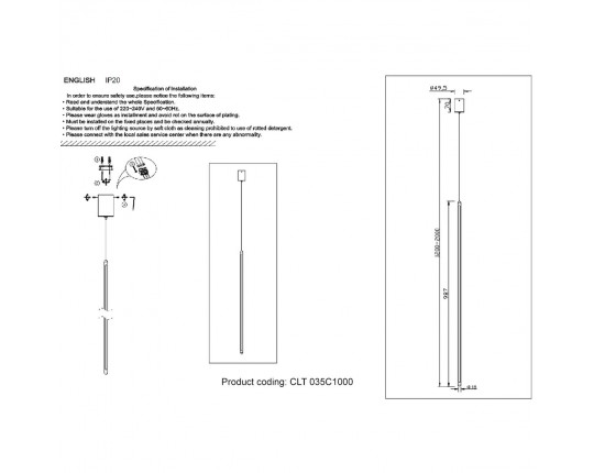 Подвесной светодиодный светильник Crystal Lux CLT 035C1000 WH