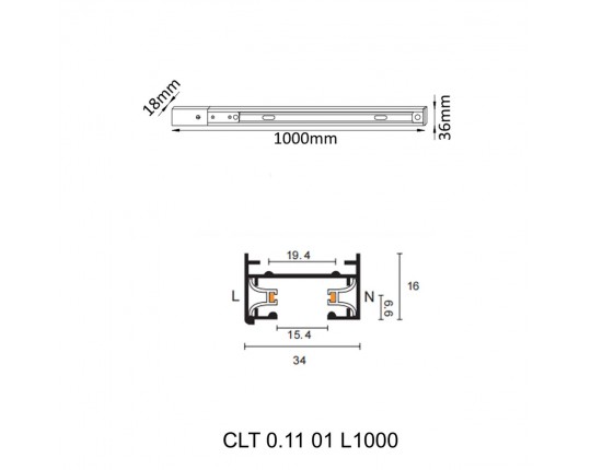 Шинопровод однофазный с питанием и заглушкой Crystal Lux CLT 0.11 01 L1000 BL