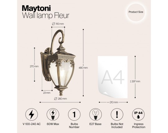 Уличный настенный светильник Maytoni Fleur O414WL-01GB