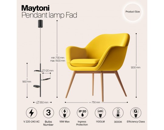 Подвесная светодиодная люстра Maytoni Fad MOD070PL-L18B3K