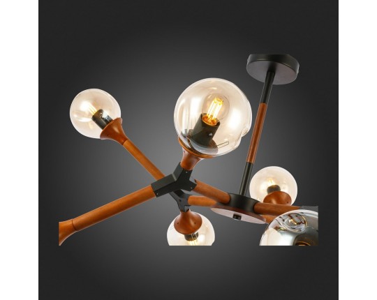 SLE109402-08 Светильник потолочный Черный, Темное дерево/Прозрачный, Янтарный E27 8*60W