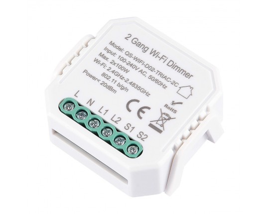 ST9000.500.02CDIM WI-FI диммируемое реле 2 канала 2x100W, IP20, L46xW46xH18, 230V, Белый
