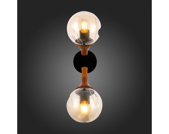 SLE109401-01 Светильник настенный Черный, Темное дерево/Прозрачный, Янтарный E27 2*60W