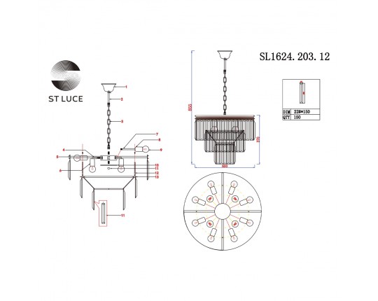 SL1624.203.12 Люстра подвесная ST-Luce шампань/прозрачный E14 12*40W