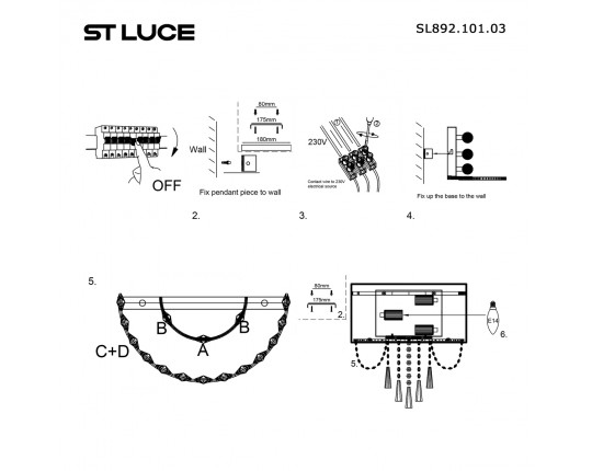 SL892.101.03 Бра ST-Luce Хром/Серебристый, Прозрачный E14 3*40W
