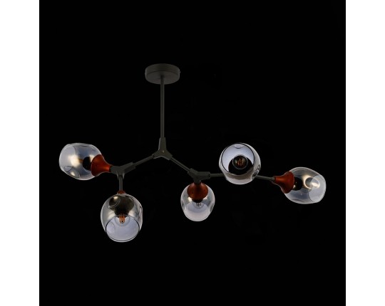 SLE113402-05 Светильник потолочный Серый, Темное дерево/Зеркальный E27 5*60W