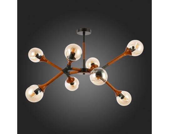 SLE109402-08 Светильник потолочный Черный, Темное дерево/Прозрачный, Янтарный E27 8*60W