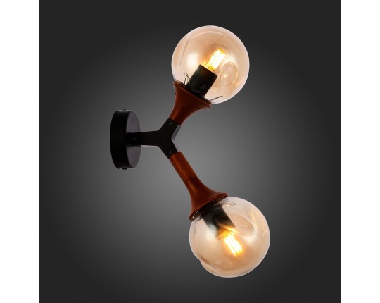 SLE109401-01 Светильник настенный Черный, Темное дерево/Прозрачный, Янтарный E27 2*60W