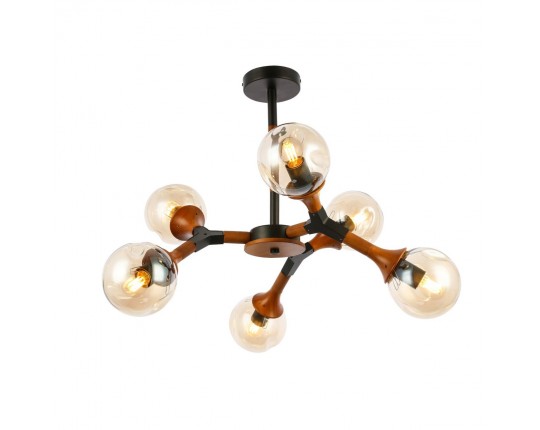 SLE109402-06 Светильник потолочный Черный, Темное дерево/Прозрачный, Янтарный E27 6*60W