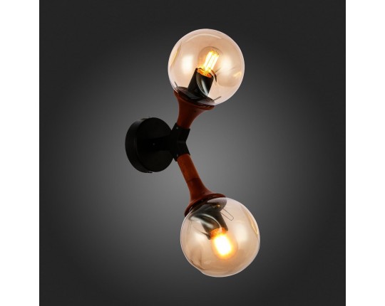 SLE109401-01 Светильник настенный Черный, Темное дерево/Прозрачный, Янтарный E27 2*60W