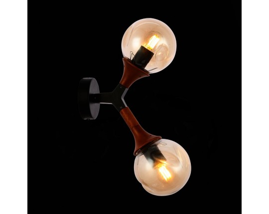 SLE109401-01 Светильник настенный Черный, Темное дерево/Прозрачный, Янтарный E27 2*60W