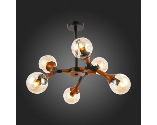 SLE109402-06 Светильник потолочный Черный, Темное дерево/Прозрачный, Янтарный E27 6*60W