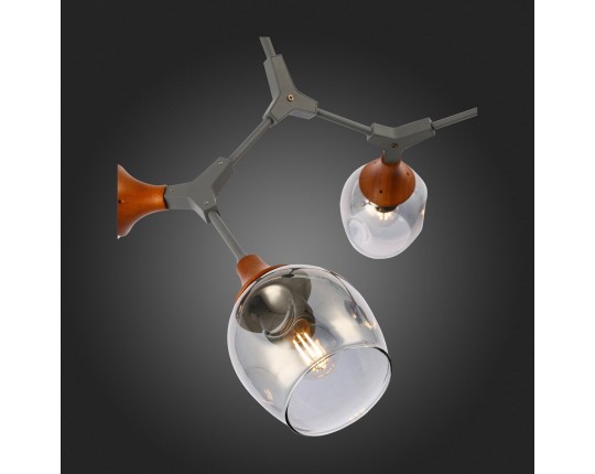 SLE113402-05 Светильник потолочный Серый, Темное дерево/Зеркальный E27 5*60W