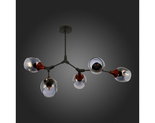 SLE113402-05 Светильник потолочный Серый, Темное дерево/Зеркальный E27 5*60W