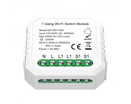 ST9000.500.01C WI-FI реле 1 канал,250W, IP20, L46xW46xH18, 230V, Белый