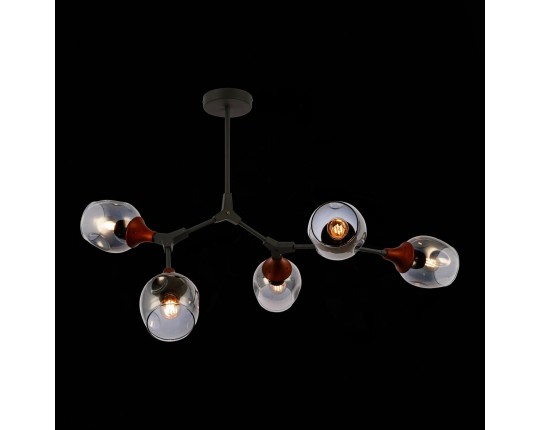 SLE113402-05 Светильник потолочный Серый, Темное дерево/Зеркальный E27 5*60W