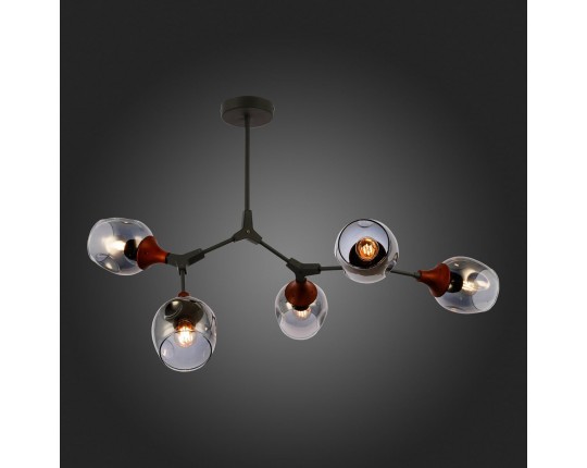 SLE113402-05 Светильник потолочный Серый, Темное дерево/Зеркальный E27 5*60W