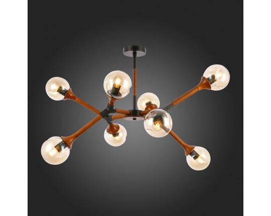 SLE109402-08 Светильник потолочный Черный, Темное дерево/Прозрачный, Янтарный E27 8*60W