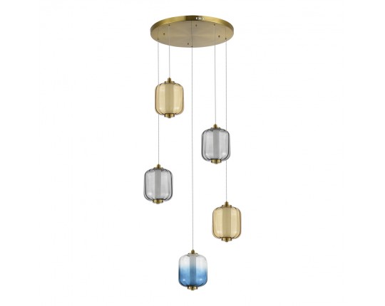 SL1193.303.05 Светильник подвесной ST-Luce Латунь/Янтарный,Дымчатый,Голубой LED 5*10W 3000K