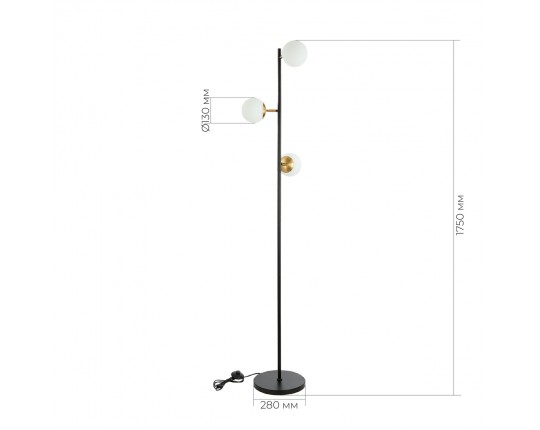 SLE220405-03 Светильник напольный Черный, Латунь/Белый E27 3*60W