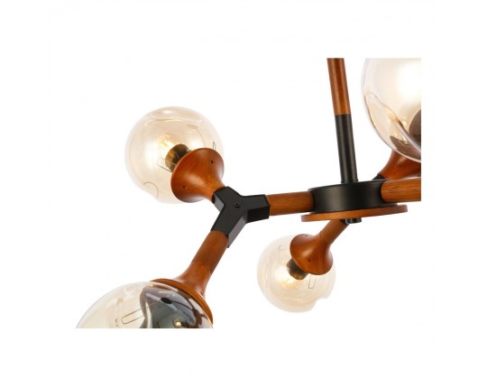 SLE109402-06 Светильник потолочный Черный, Темное дерево/Прозрачный, Янтарный E27 6*60W