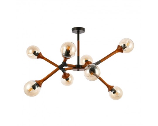 SLE109402-08 Светильник потолочный Черный, Темное дерево/Прозрачный, Янтарный E27 8*60W