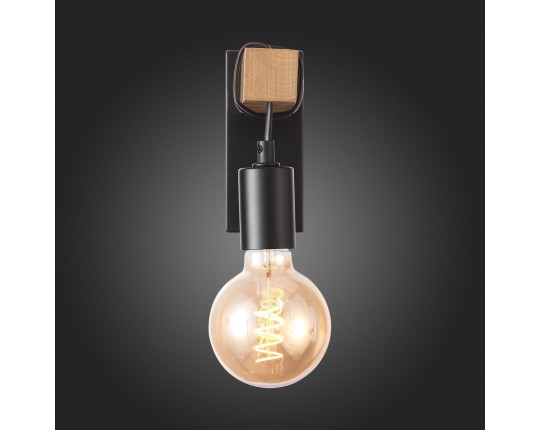 SL1142.401.01 Светильник настенный Черный, Светлое дерево E27 1*60W