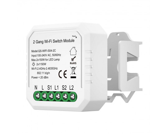 ST9000.500.02C WI-FI реле 2 канала, 2x150W,IP20, L46xW46xH18,230V, Белый