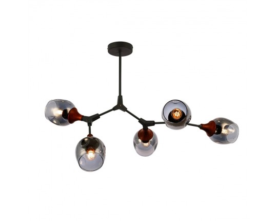 SLE113402-05 Светильник потолочный Серый, Темное дерево/Зеркальный E27 5*60W