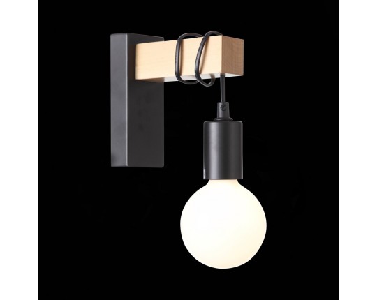 SL1142.401.01 Светильник настенный Черный, Светлое дерево E27 1*60W