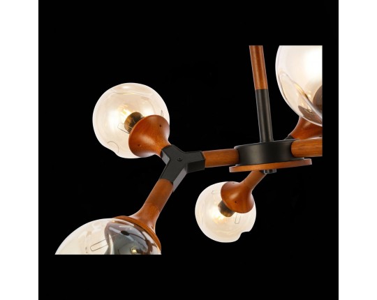 SLE109402-06 Светильник потолочный Черный, Темное дерево/Прозрачный, Янтарный E27 6*60W