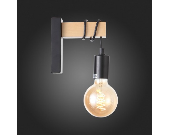 SL1142.401.01 Светильник настенный Черный, Светлое дерево E27 1*60W