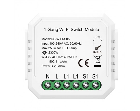 ST9000.500.01C WI-FI реле 1 канал,250W, IP20, L46xW46xH18, 230V, Белый