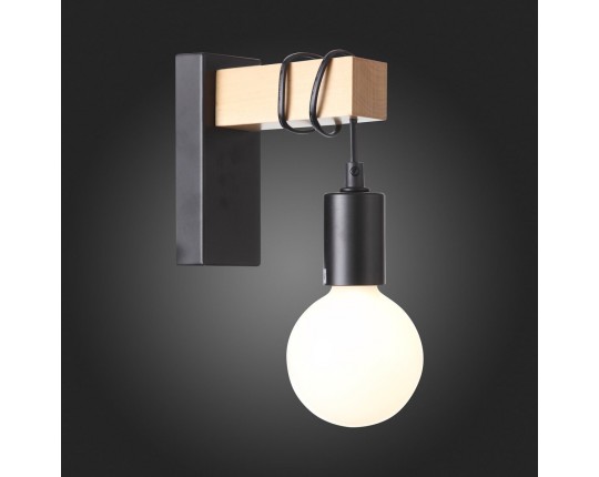 SL1142.401.01 Светильник настенный Черный, Светлое дерево E27 1*60W