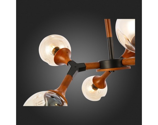 SLE109402-06 Светильник потолочный Черный, Темное дерево/Прозрачный, Янтарный E27 6*60W