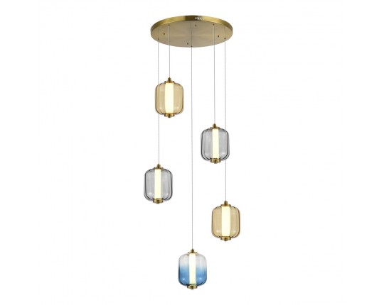 SL1193.303.05 Светильник подвесной ST-Luce Латунь/Янтарный,Дымчатый,Голубой LED 5*10W 3000K