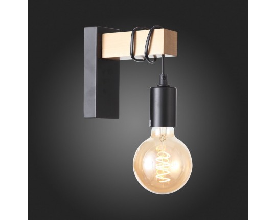 SL1142.401.01 Светильник настенный Черный, Светлое дерево E27 1*60W