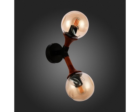 SLE109401-01 Светильник настенный Черный, Темное дерево/Прозрачный, Янтарный E27 2*60W