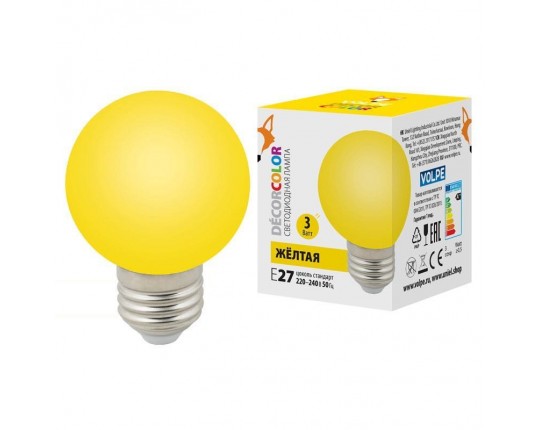 Лампа светодиодная Volpe E27 3W желтая LED-G60-3W/Yellow/E27/FR/С UL-00006961