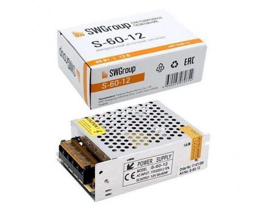 Блок питания SWG 12V 60W IP20 5A S-60-12 000142