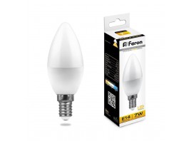 Лампа светодиодная Feron E14 7W 2700K Свеча Матовая LB-97 25475