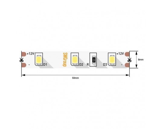 Светодиодная лента SWG 4,8W/m 60LED/m 2835SMD теплый белый 5M 007259